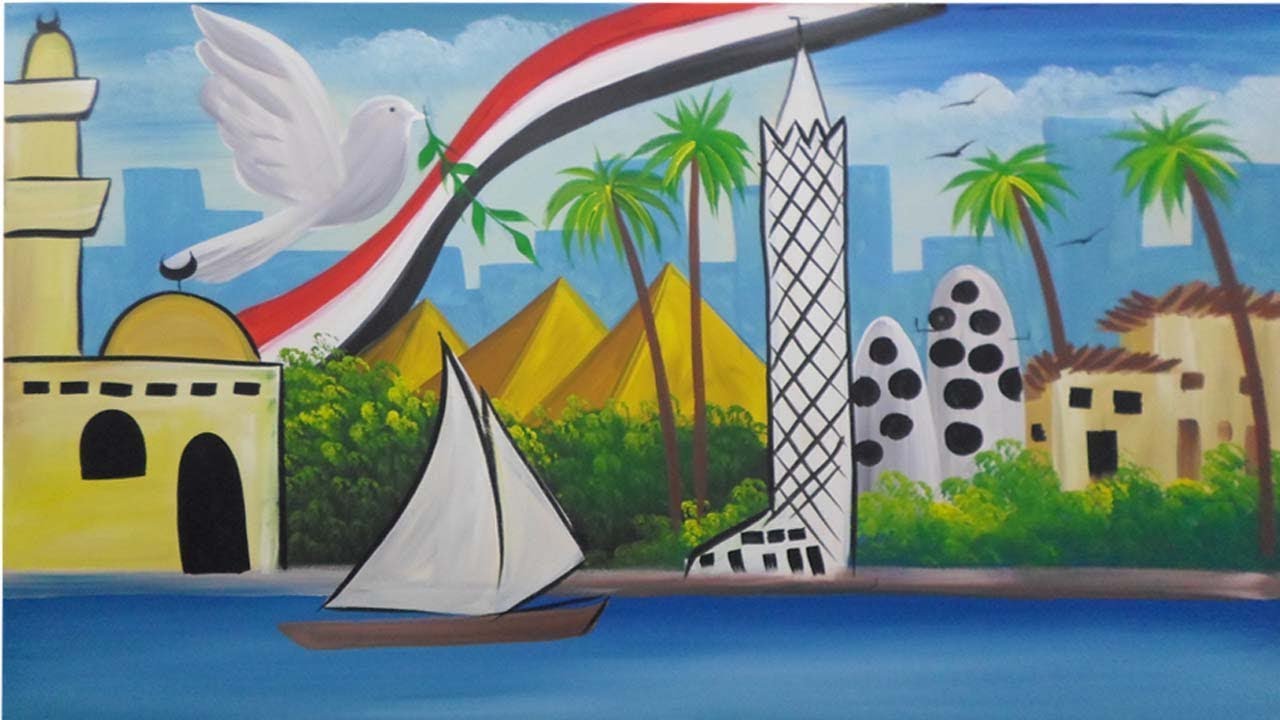12510 12 رسم نهر النيل - طريقه سهله لرسمه نهر النيل ناديه إماراتية