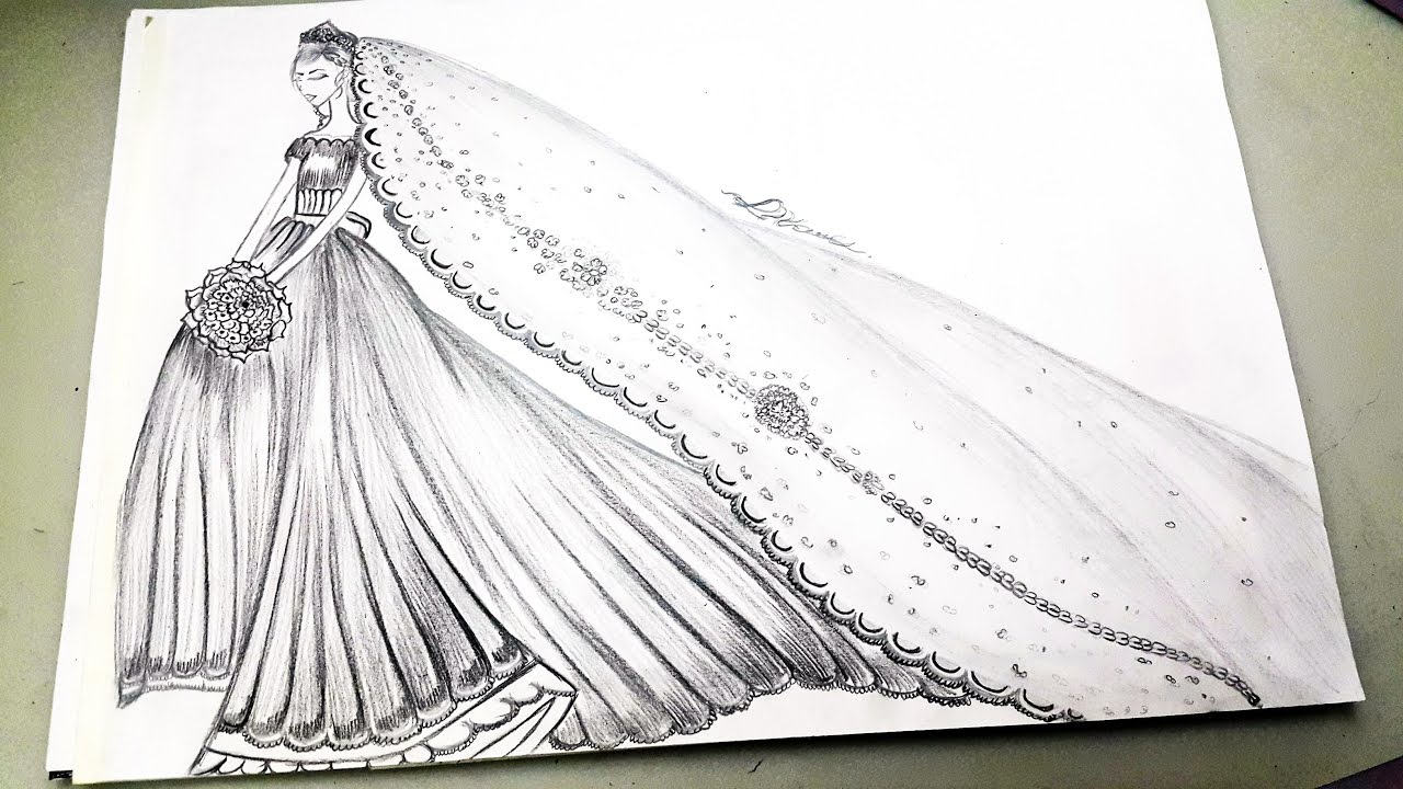12611 14 رسم فساتين زفاف - طريقه رسم فستان الزفاف ناديه إماراتية